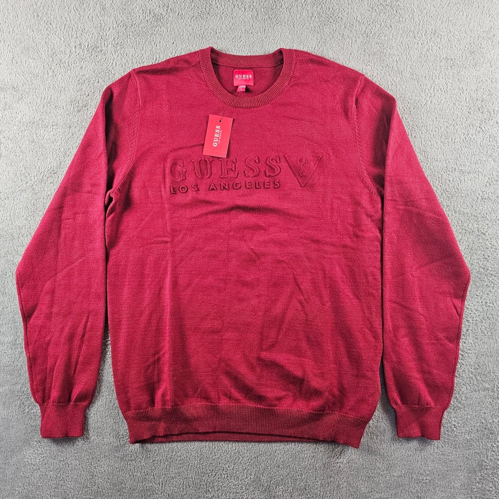 NEW‎ GUESS 3D Logo Red Tero Embossed Crewneck Sweater L Large Unisex